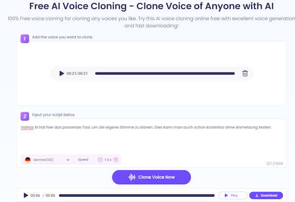 vidnoz ai voice cloning